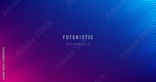 Abstract violet purple and pink red zigzag line pattern on dark blue background with copy space. Modern technology futuristic neon color banner concept. Vector illustration