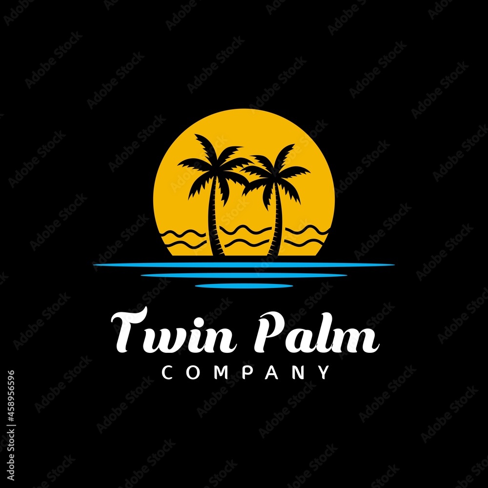 Palm Tree Beach Silhouette for Hotel Restaurant Vacation Holiday Travel logo design
