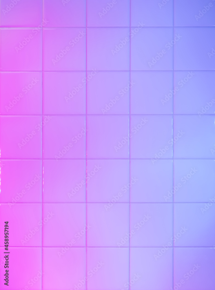 Bathroom tiles wall painted with blue and pink led light Stock 写真 | Adobe  Stock