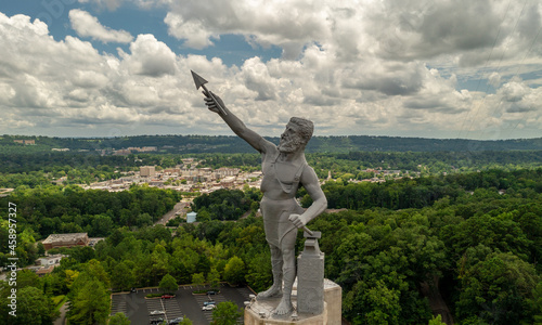 Aerial View of Vulcan Statue overlooking downtown Birmingham, AL