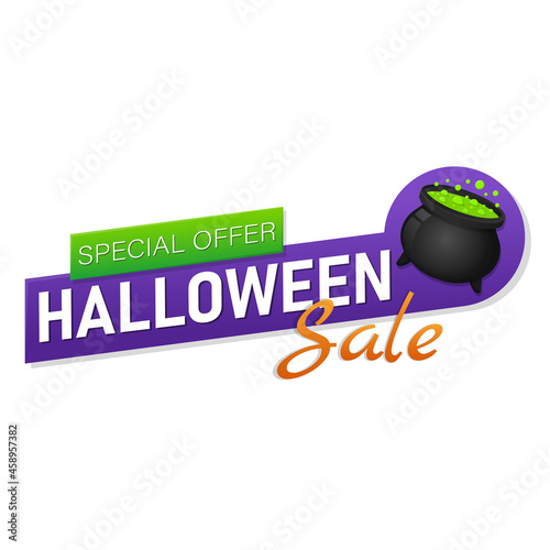 Happy Halloween sale banner or invitation. The witch's cauldron.