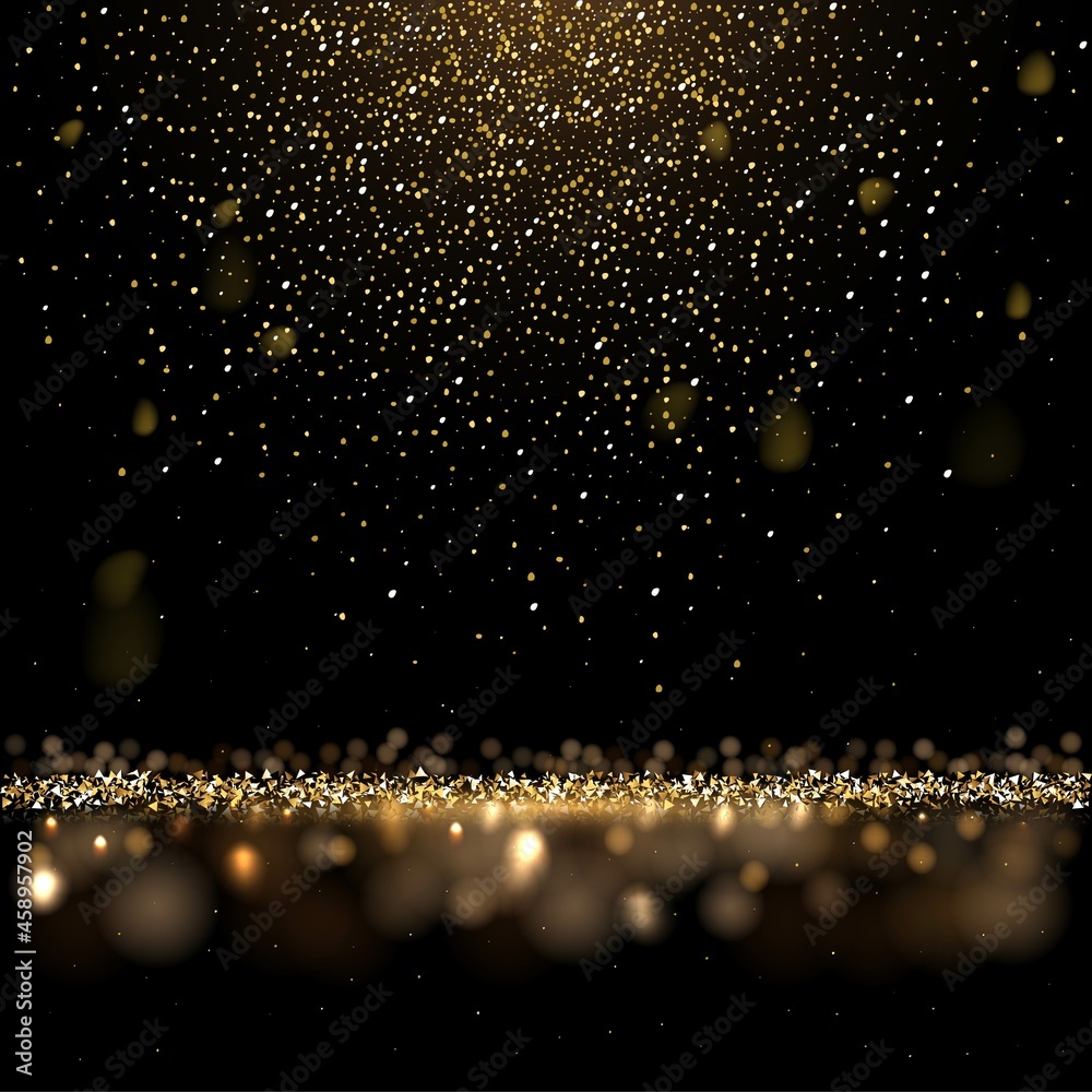 Gold glitter confetti falling, abstract golden sparkle rain, shiny