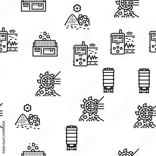 Quarry Mining Industrial Process Vector Seamless Pattern Thin Line Illustration