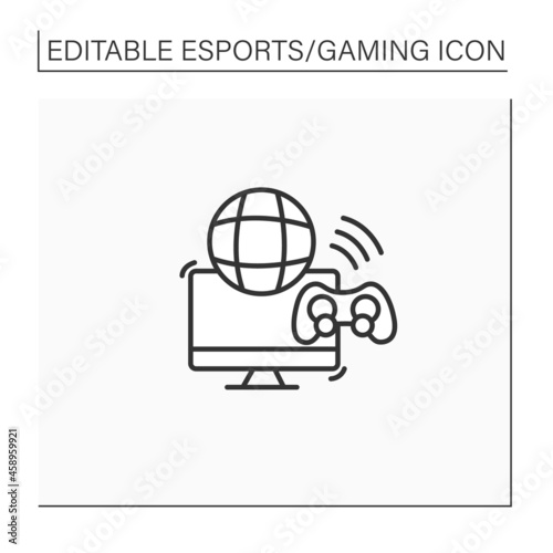Multiplayer video game line icon. Global gaming. Playing process with different players. More than one person. Cybersport concept. Isolated vector illustration.Editable stroke