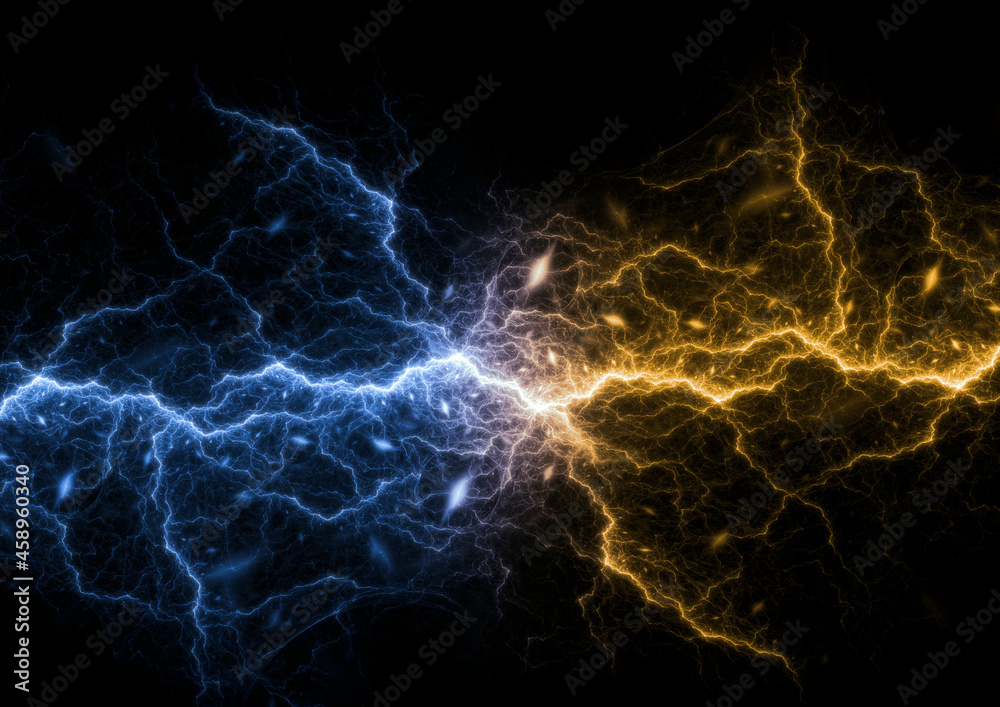 Blue and yellow lightning bolt, abstract energy background Stock  Illustration | Adobe Stock