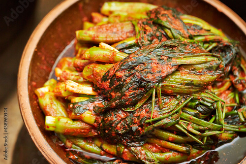  Leaf Mustard Kimchi,Kimchi, Korean spicy pickles dish 