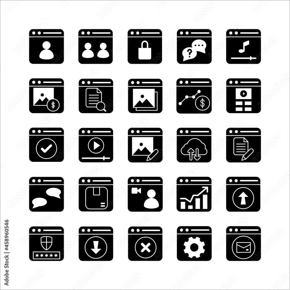 Website icon set vector solid for website, mobile app, presentation, social media. Website icon set vector solid for website, mobile app, presentation, social media.