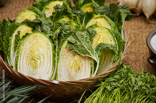 Photos cut raw cabbage cross section