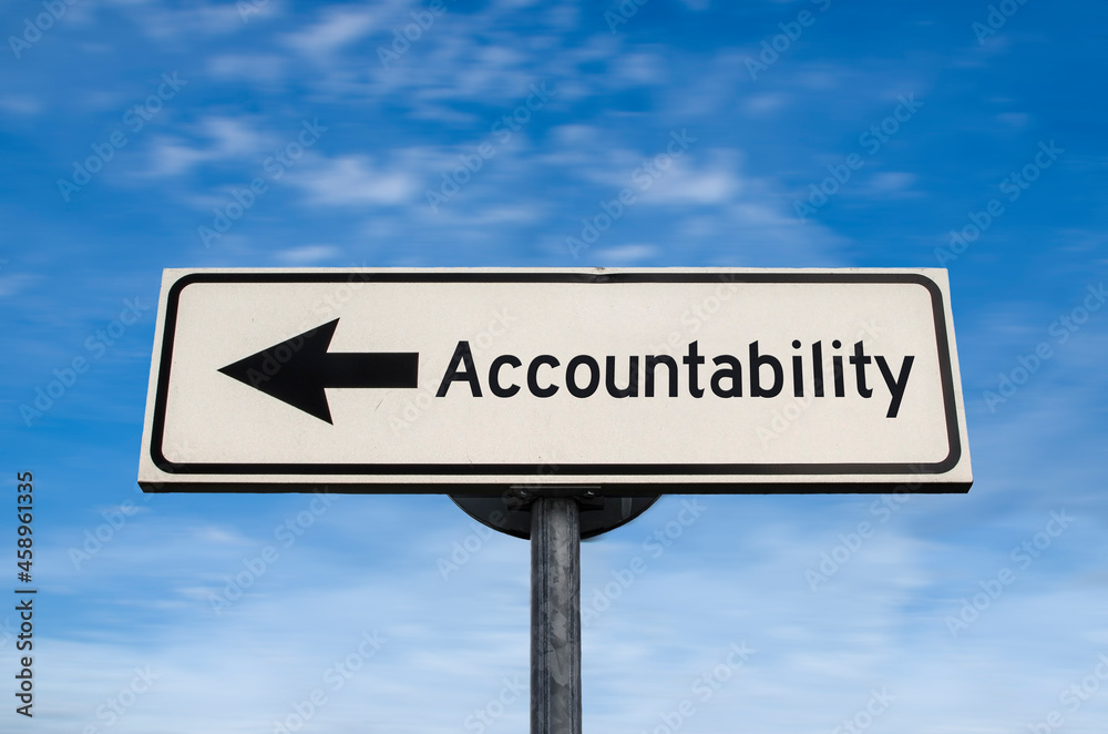 Accountability road sign, arrow on blue sky background. One way blank road sign with copy space. Arrow on a pole pointing in one direction. Accountability road sign, arrow on blue sky background. One way blank road sign with copy space. Arrow on a pole pointing in one direction.