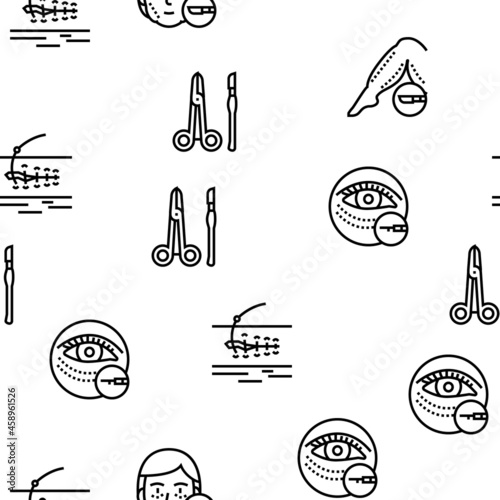Surgery Medicine Clinic Operation Vector Seamless Pattern Thin Line Illustration