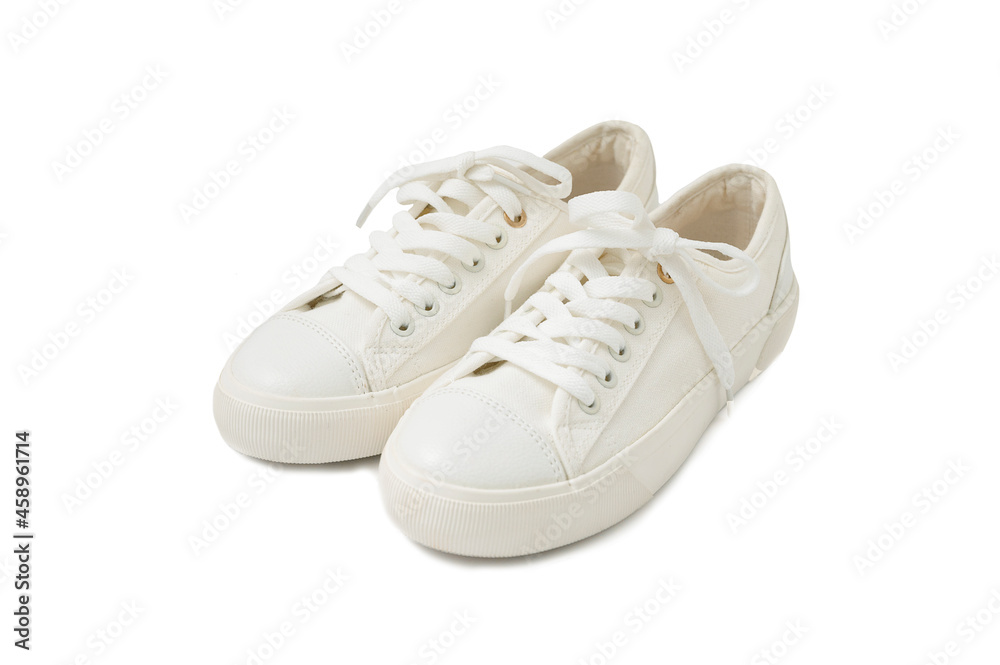 White sport cross fabric shoes isolated on white background White sport cross fabric shoes isolated on white background