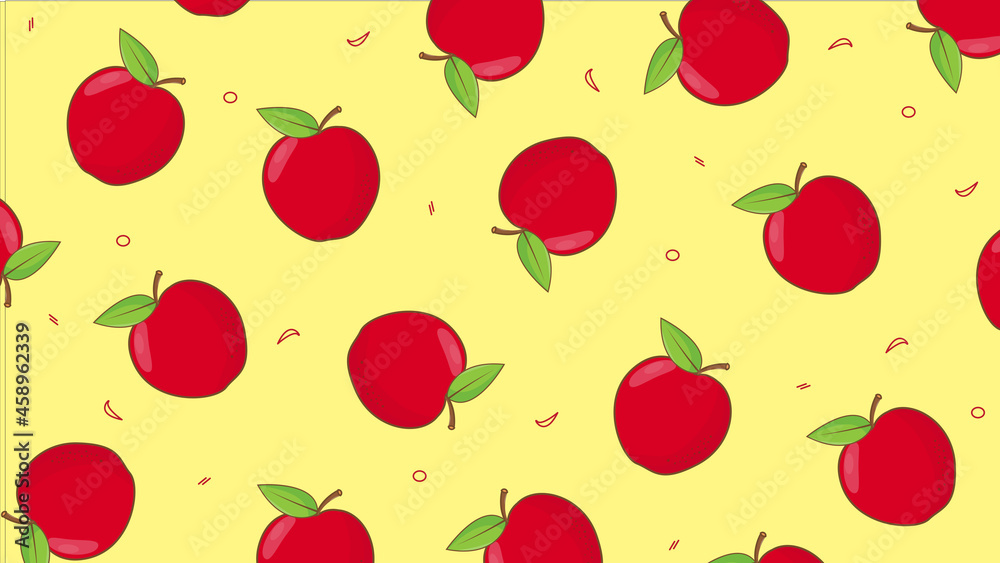 apple on yellow background illustration. Apple pattern for printing. Flat design vector. apple on yellow background illustration. Apple pattern for printing. Flat design vector.
