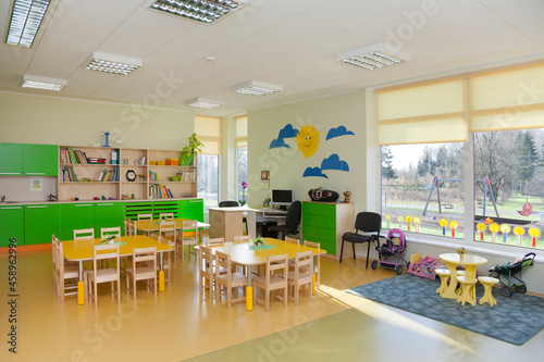 Day care nursery or pre-school kindergarten school, spacious interiors, classroom photo