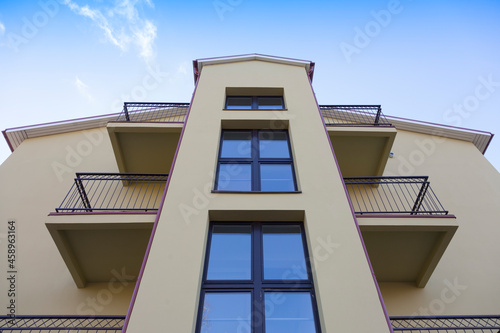 Modern youth hostel building, accommodation for students and young people, building exterior