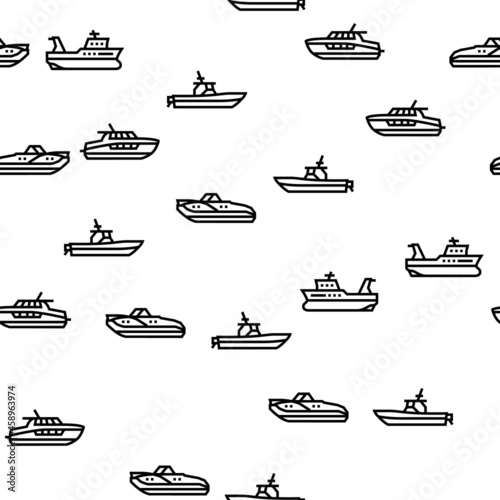 Boat Water Transportation Types Vector Seamless Pattern Thin Line Illustration