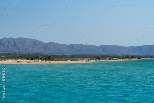 Pounta beach view from ship near Elafonisos island, Greece