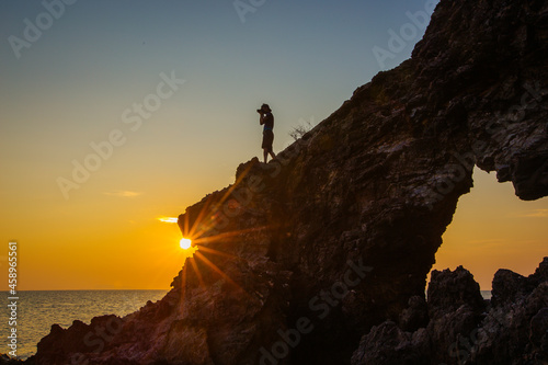 sunset on the beach, cave at koh Tae nai, Koh Phangan, Thailand