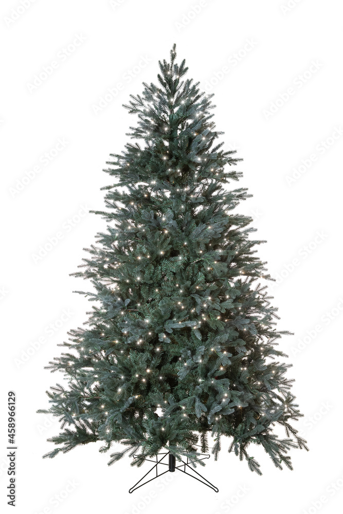 Artificial green christmas tree with built-in garland isolated on white background