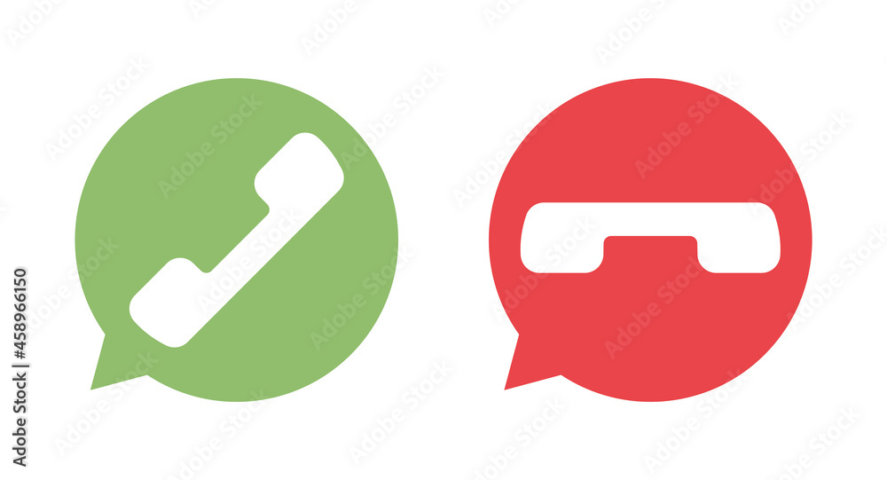 Phone icon. Talk bubble icons. Sms chat. Red and green Cell phone button. Telephone button isolated. Stock vector elements.