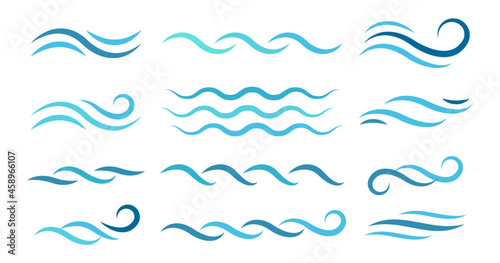 Water wave line art set. Wave beach vector symbol or logo design collection. Abstract water waves see blue vector design elements.  photo