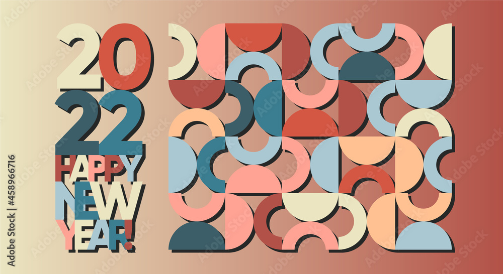 Happy New Year 2022 web banner design, poster or banner, in vintage geometric style. 2022 avant garde geometric logo. 2022 number design template. Vintage abstract geometric 2022 red blue poster. Happy New Year 2022 web banner design, poster or banner, in vintage geometric style. 2022 avant garde geometric logo. 2022 number design template. Vintage abstract geometric 2022 red blue poster.