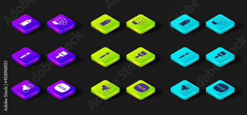 Set Car painting, RGB, Paint brush, Color palette guide and spray can icon. Vector