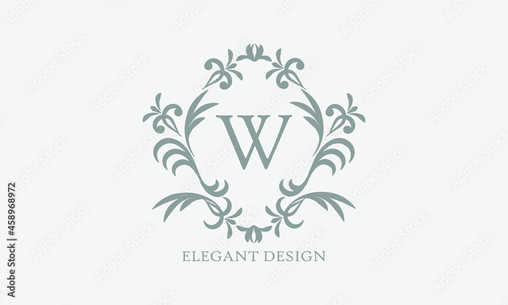 Obraz premium Exquisite design of an elegant monogram with the letter W in the center in gray. Logo for boutiques, cafes, bars, restaurants, invitations. Business style and brand of the company