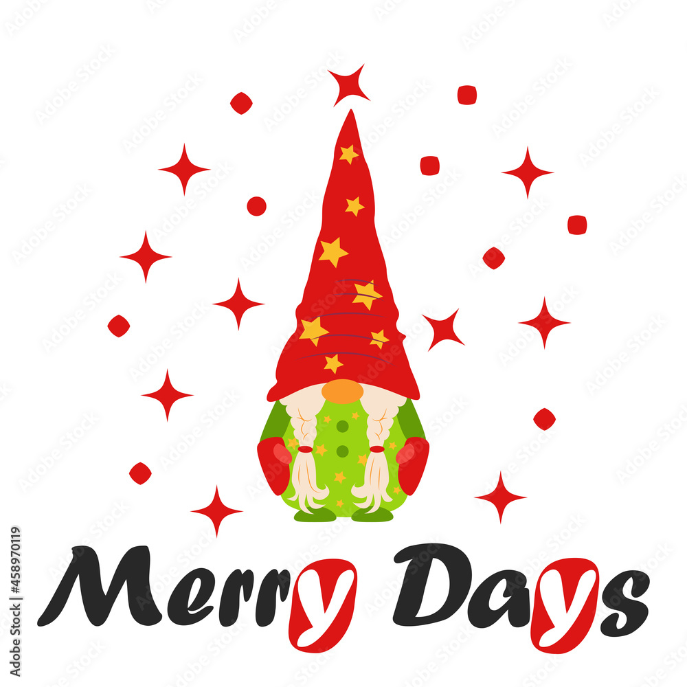 Christmas card with gnomes, Flat design. Card for winter holidays. Christmas card with gnomes, Flat design. Card for winter holidays.