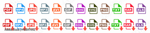 Symbol set file formats. Set of Document File Formats icons. File extensions diverse icons set isolated. Vector illustration.