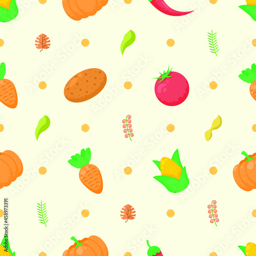Fototapeta Naklejka Na Ścianę i Meble -  Seamless Pattern Abstract Elements Vegetables Food Leaves Vector Design Style Background Illustration Texture For Prints Textiles, Clothing, Gift Wrap, Wallpaper, Pastel