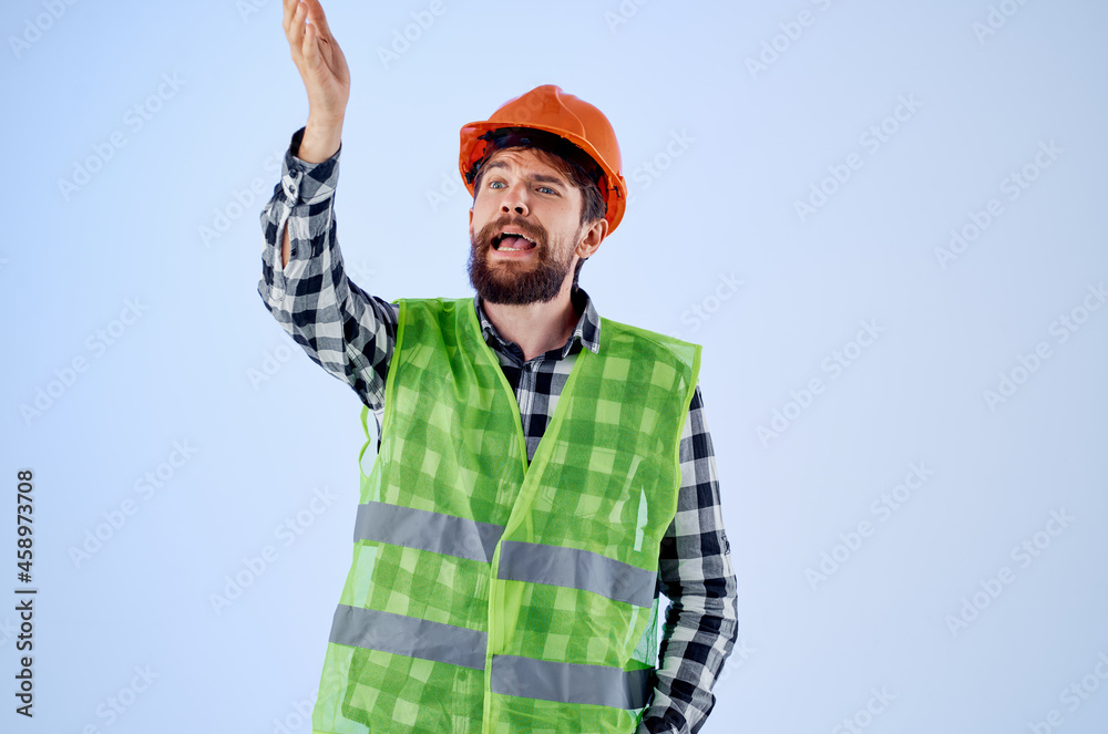 bearded man in working uniform construction building profession isolated background