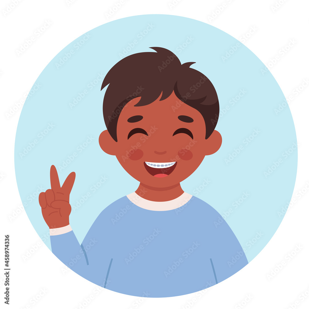 Boy with braces on teeth. Dental care. Vector illustration Boy with braces on teeth. Dental care. Vector illustration