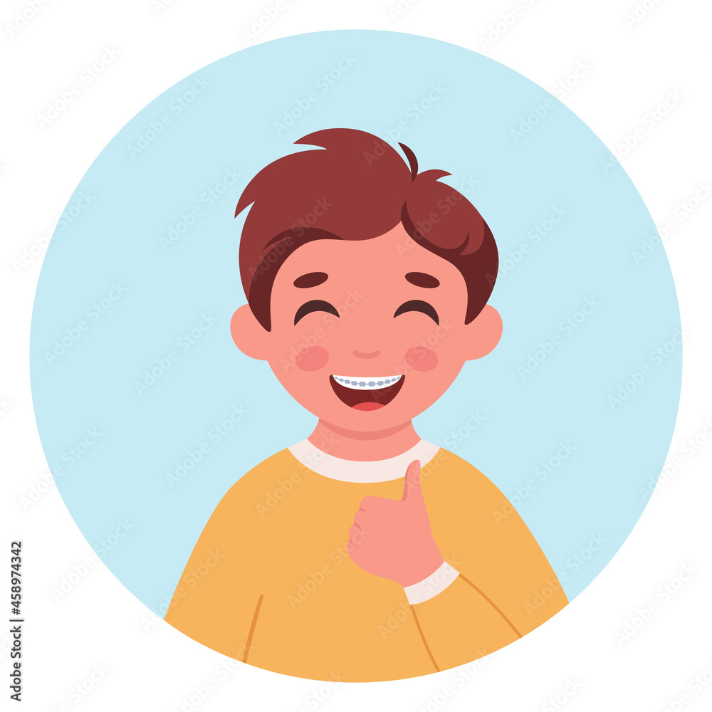 Boy with braces on teeth. Dental care. Vector illustration Boy with braces on teeth. Dental care. Vector illustration