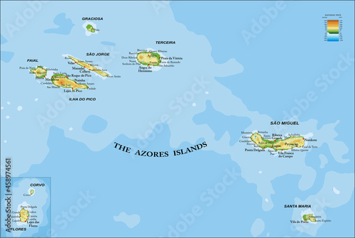Azores islands hyghly detailed physical map photo