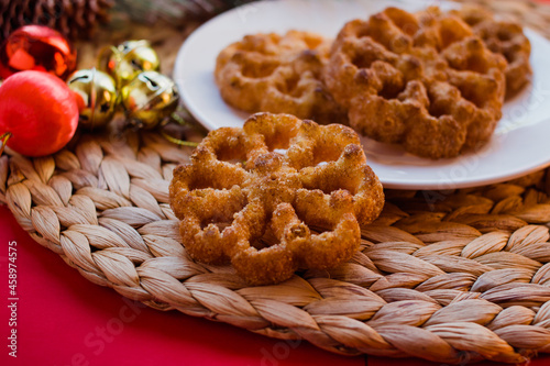 Mexican buñuelos are a traditional sweet fritter eaten for christmas in Mexico photo