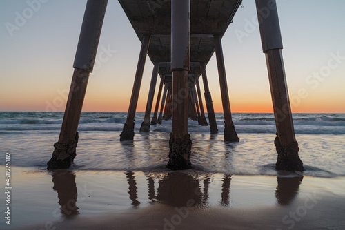 Long exposure at dusk of the Hermosa Beach pier in Los Angeles County.