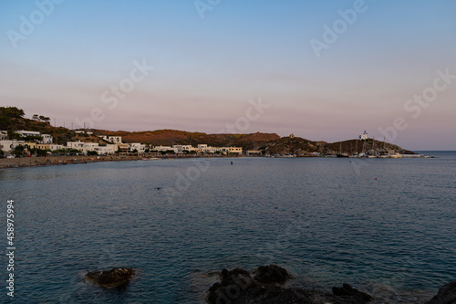 Kapsali village and beach at sunset, Kythera island, Greece