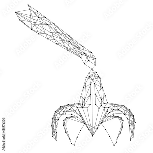 Grapple, loading device, from abstract futuristic polygonal black lines and dots. Vector illustration.