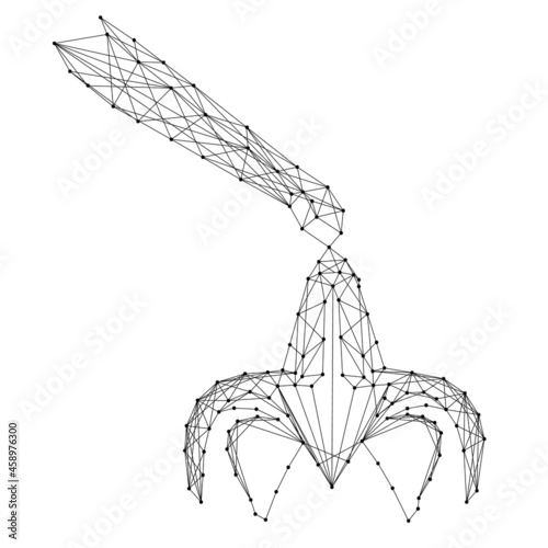 Grapple, loading device, from abstract futuristic polygonal black lines and dots. Vector illustration.
