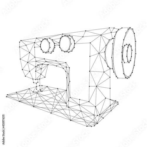 Sewing machine map from abstract futuristic polygonal black lines and dots. Vector illustration.