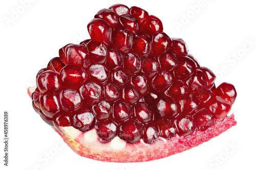Piece of pomegranate isolated on white background. File contains clipping path.