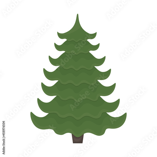 Cute green Christmas tree. Christmas tree without decorations. The Christmas tree. A large coniferous tree. Vector illustration isolated on a white background