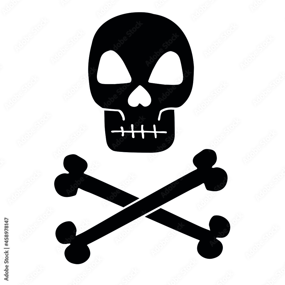 Vector hand drawn doodle sketch black skull and crossed bones isolated on white background Vector hand drawn doodle sketch black skull and crossed bones isolated on white background