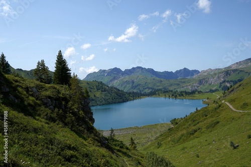 Engstlensee in Switzerland. Natural lake used for production of electricity. High altitude lake in Alps mountains.