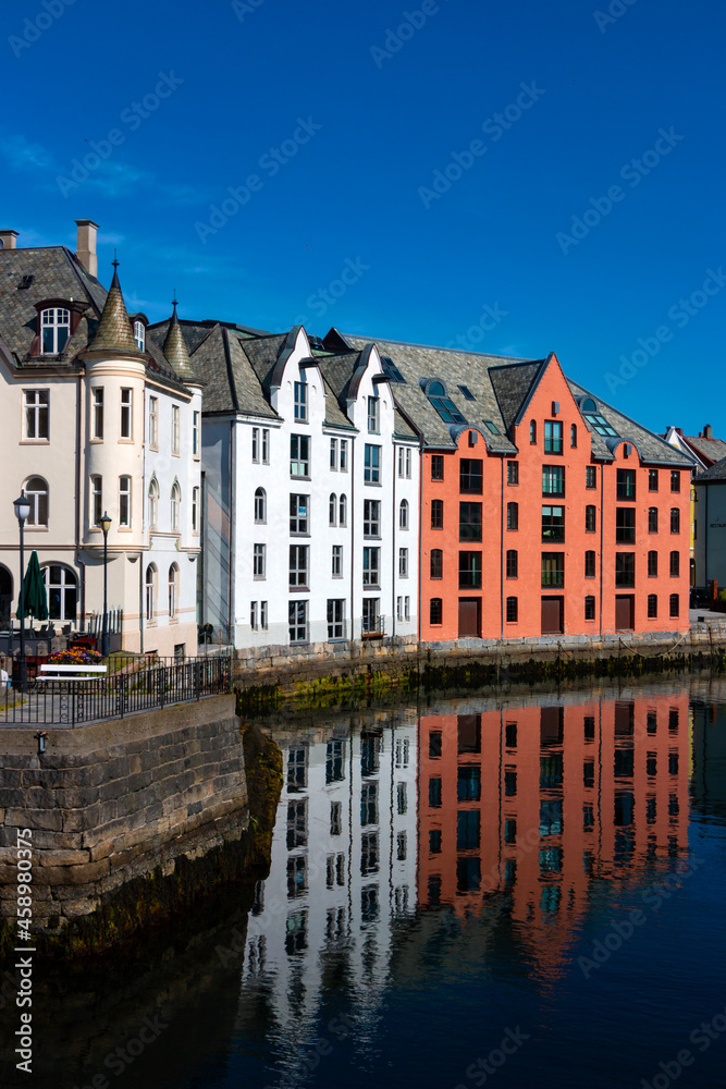 Art Nouveau architecture in the Norwegian city of Ålesund in summertime