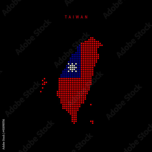 Square dots pattern map of Taiwan. Dotted pixel map with flag colors. Vector illustration