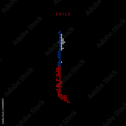 Square dots pattern map of Chile. Dotted pixel map with flag colors. Vector illustration