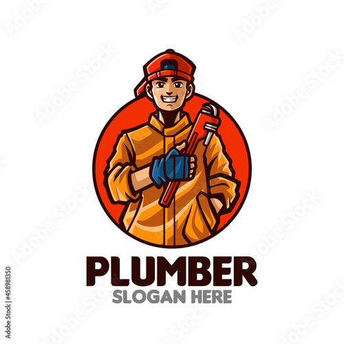 Young Plumber cartoon mascot logo