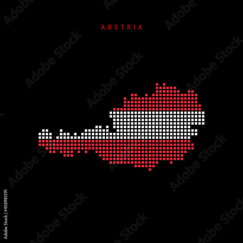 Square dots pattern map of Austria. Dotted pixel map with flag colors. Vector illustration