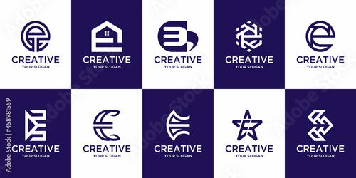 Set of creative monogram initial letter e logo template